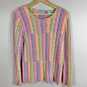 SO BLUE Sigrid Olsen Silk Cotton Cable Knit Sweater Size Medium Multicolour